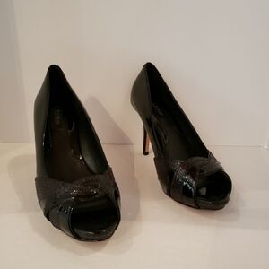 WHBM Patent Leather Black Peep Toe Pumps White House Black Market